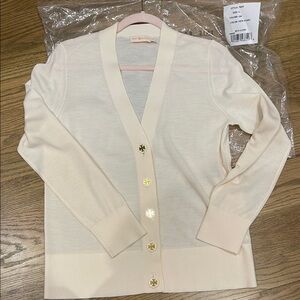 Tory Burch Cream Cardigan Sweater NEW NWOT L 100% wool